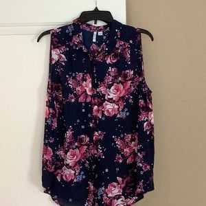 Elle  sleeveless top. Navy a line with pink floral pattern. Pretty colors.